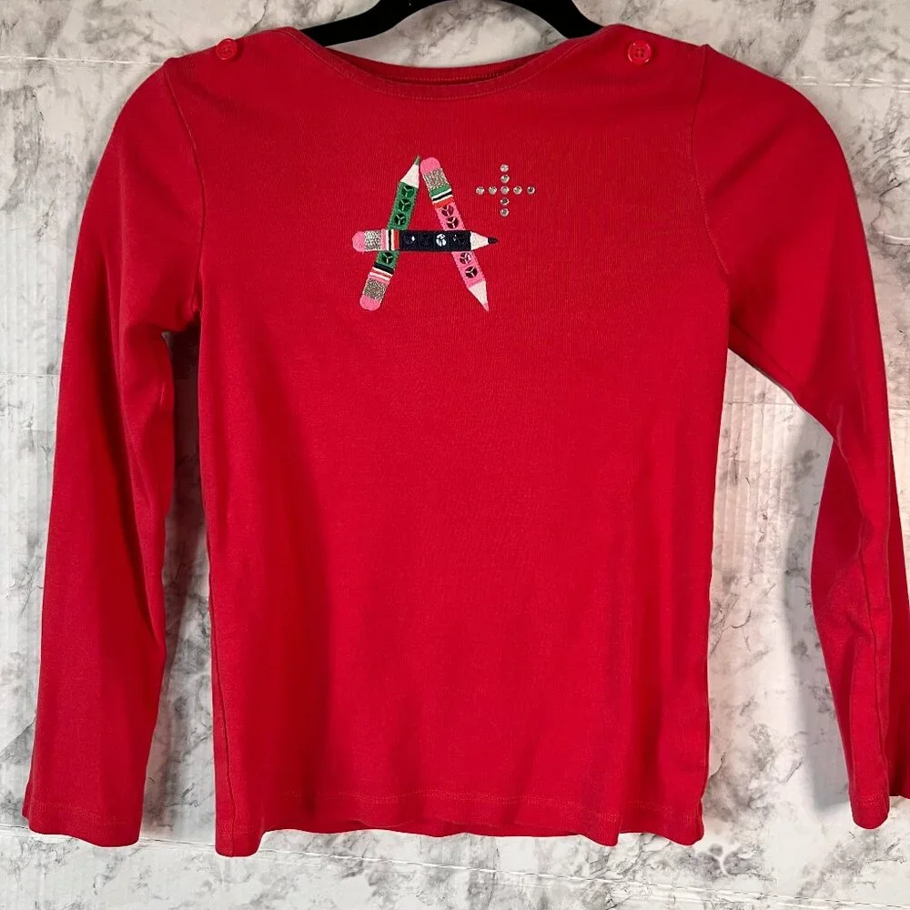 Girls Gymboree Long Sleeved Top Size 10 Red Embellished A+ Button‎ Detail